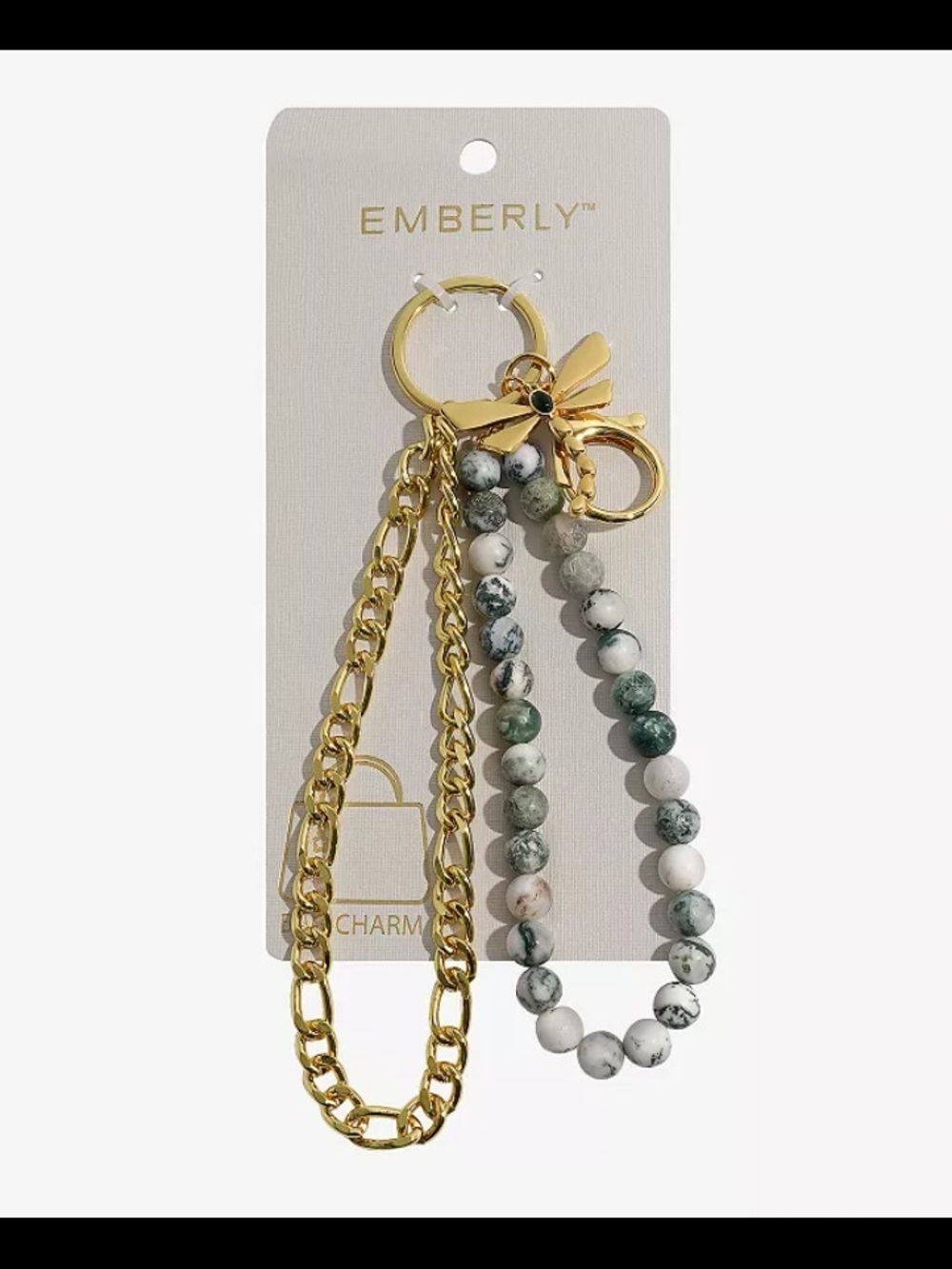 New Emberly Gold Chain & Green Marble Bead Bag Charm